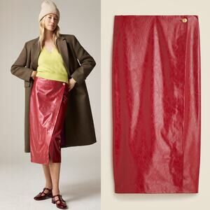 NEW J.Crew Collection Wrap Midi Skirt Faux Patent Leather Sangria Red Size 0 XS
